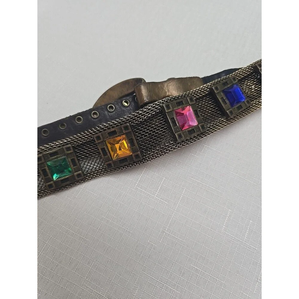Vintage Women's Sand Castle USA Silver Metal Mesh Rhinestone Belt RARE **READ**